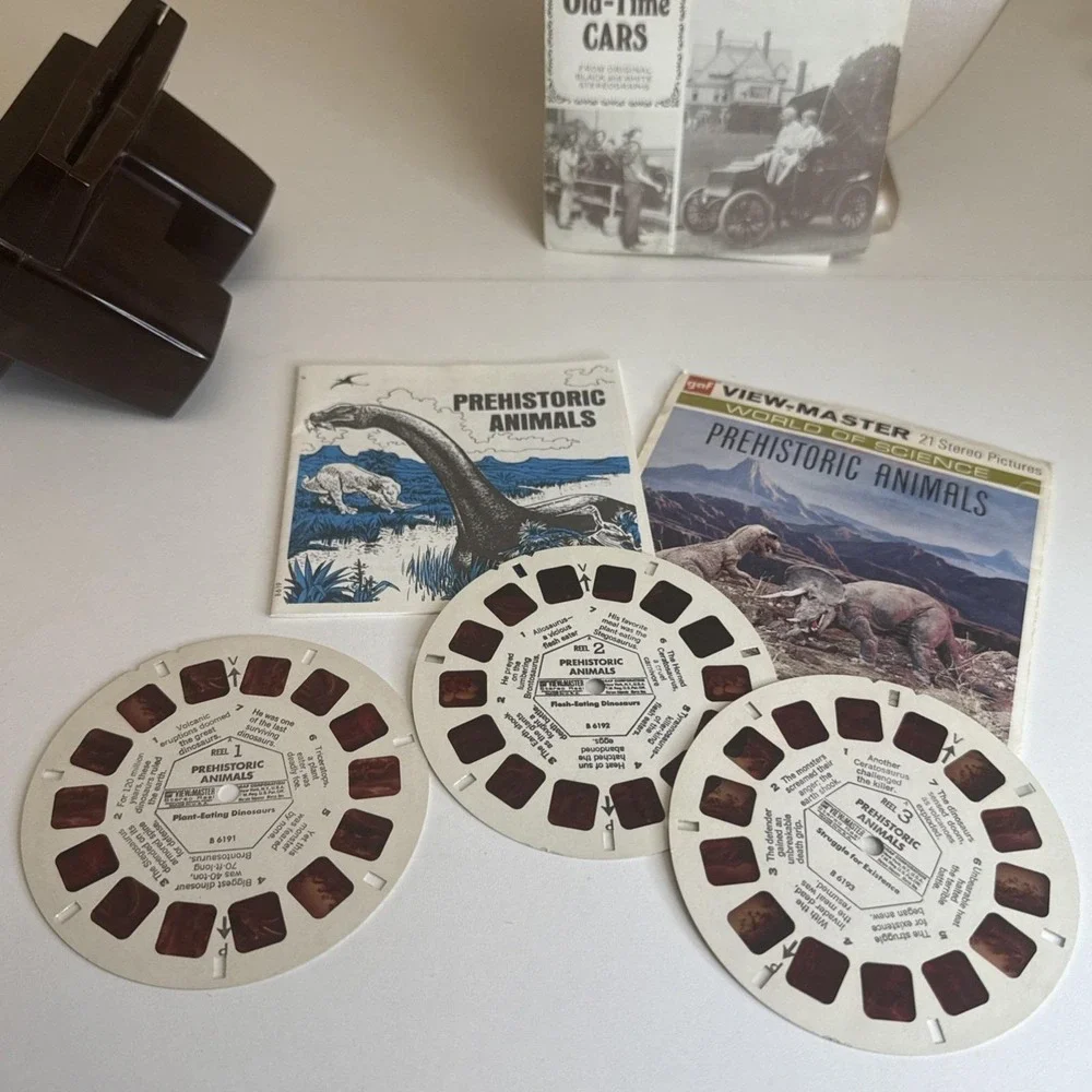 View-Master Sawyer's 3-DIMENSION 1951 Vintage With Old Cars/Dinosaur Reels